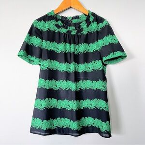 J.Crew Beanstalk  Ruffle Collar Floral Stripe Blouse | Size 0